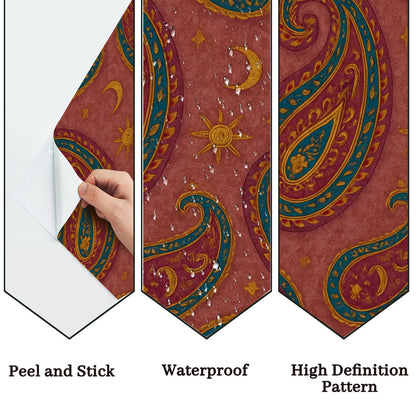 Boho Paisley Sun & Moon Peel & Stick Wallpaper – 60"x50" (PVC, Waterproof, Easy Install)
