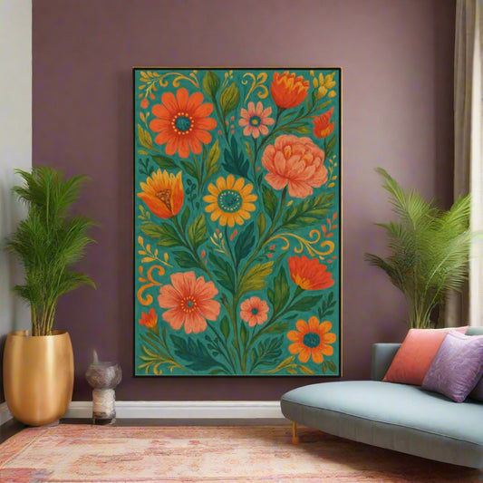 🌺Botanical Burst” Boho Canvas Wall Art | Waterproof Oil Canvas | Multiple Sizes
