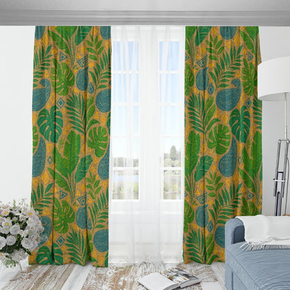 Tropical Jungle Boho Blackout Curtains – Green Leaf Print