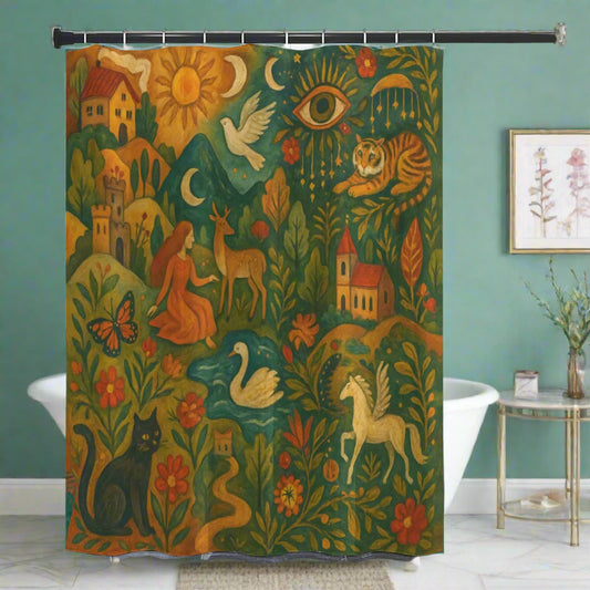 🏰 “Woodland Dreams” Boho Shower Curtain | Waterproof | 120×180cm