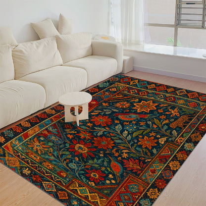 Boho Vintage Garden Rug – Ornate Folk-Inspired Floor Mat with Non-Slip Backing