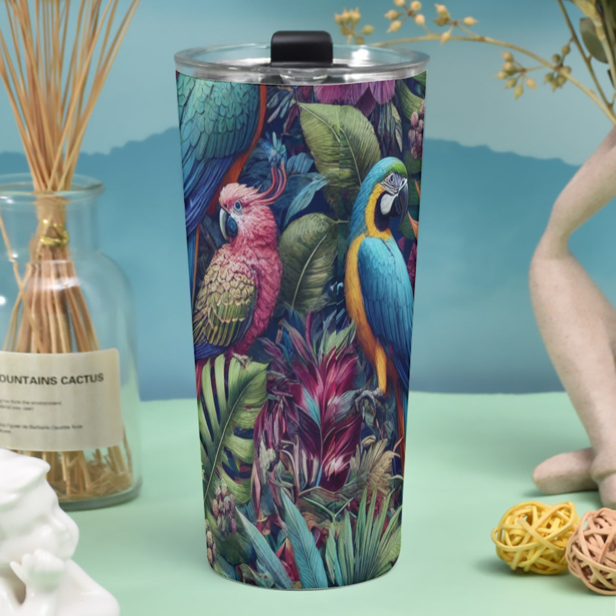 Tropical Jungle Parrot Tumbler – 30oz Stainless Steel Mug with Lid