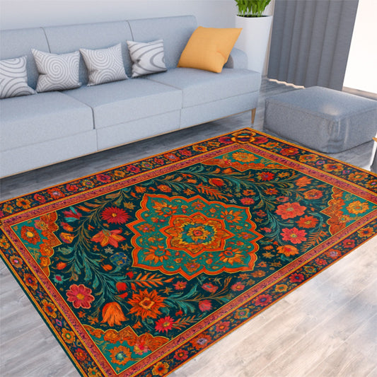 Boho Royal Bloom Medallion Rug – Foldable Floor Mat with Non-Slip Backing