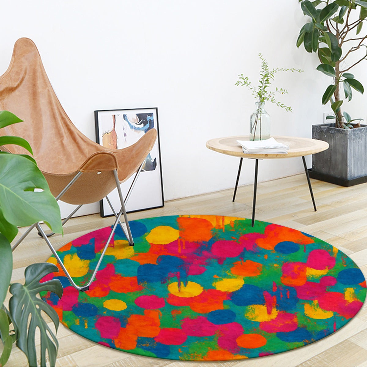 Boho Color Splash Round Rug – Vibrant Abstract Design