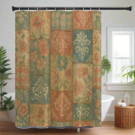 🌸 “Vintage Patchwork Garden” Shower Curtain | Waterproof | 120×180cm