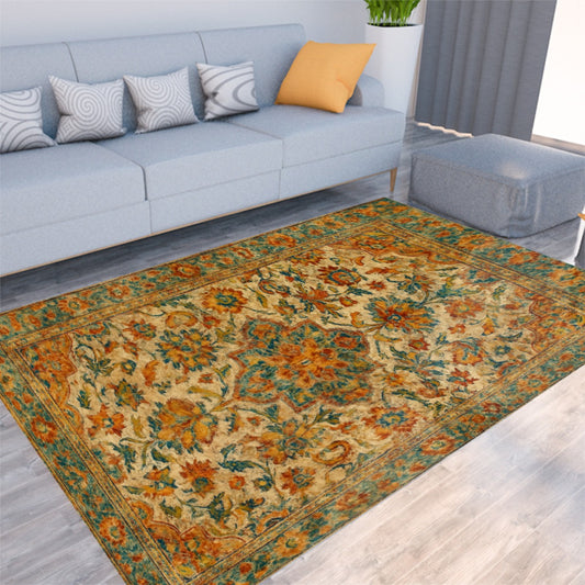 Boho Antique Bloom Rug – Distressed Vintage-Style Floor Mat with Non-Slip Backing