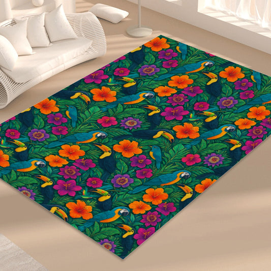 Tropical Toucan & Parrot Foldable Floor Mat – Soft, Non-Slip, Boho Jungle Style