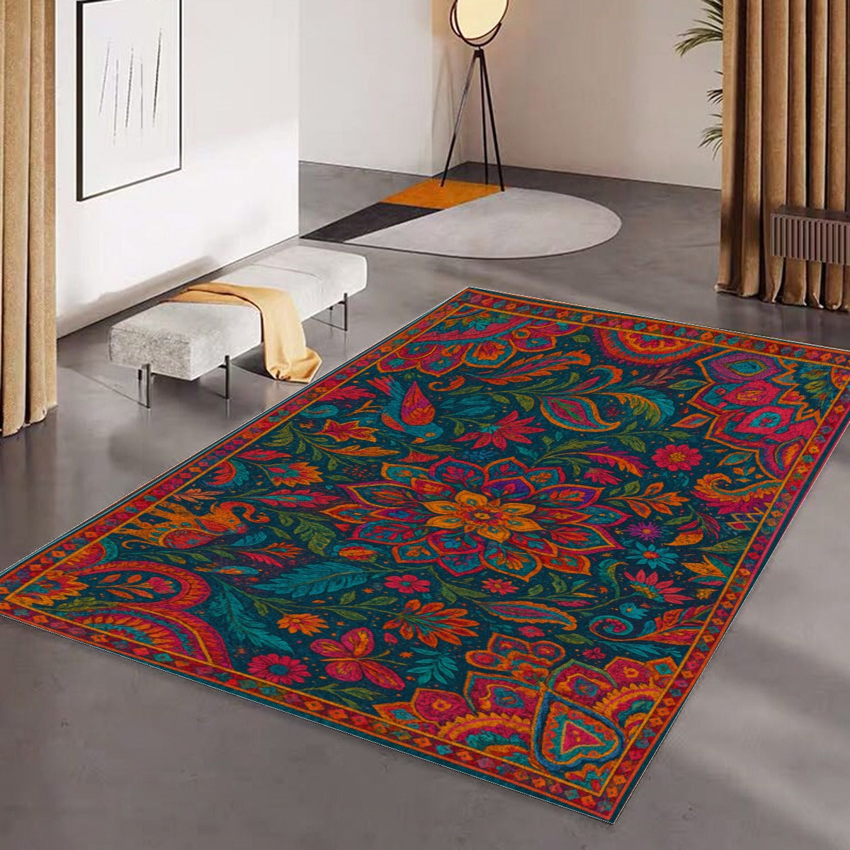 🔥 Boho Fire Bloom Floor Mat – Where Maximalism Meets Magic 🔥