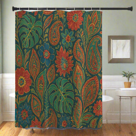 🌿 “Jungle Bloom” Boho Shower Curtain | Waterproof | 120×180cm