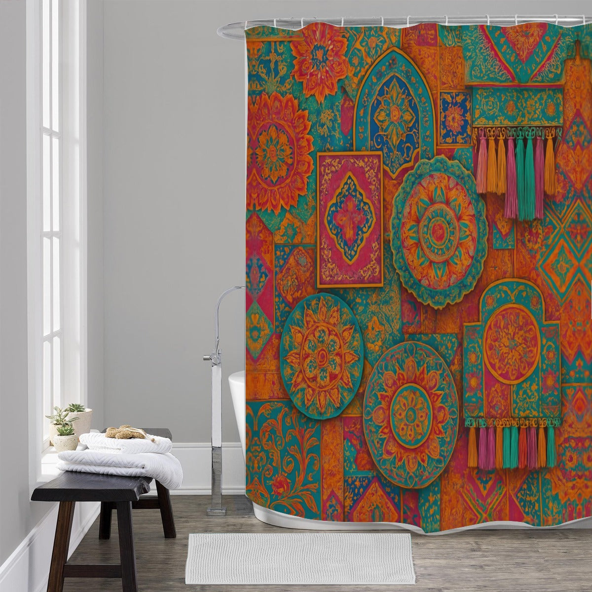 🎨 “Boho Bazaar” Shower Curtain | Waterproof | 120×180cm | Maximalist Bathroom Decor