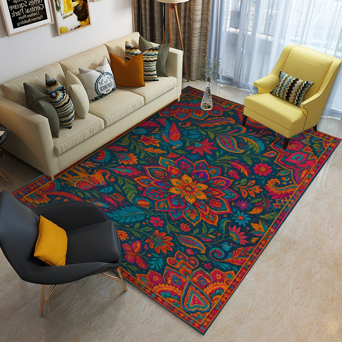 🔥 Boho Fire Bloom Floor Mat – Where Maximalism Meets Magic 🔥