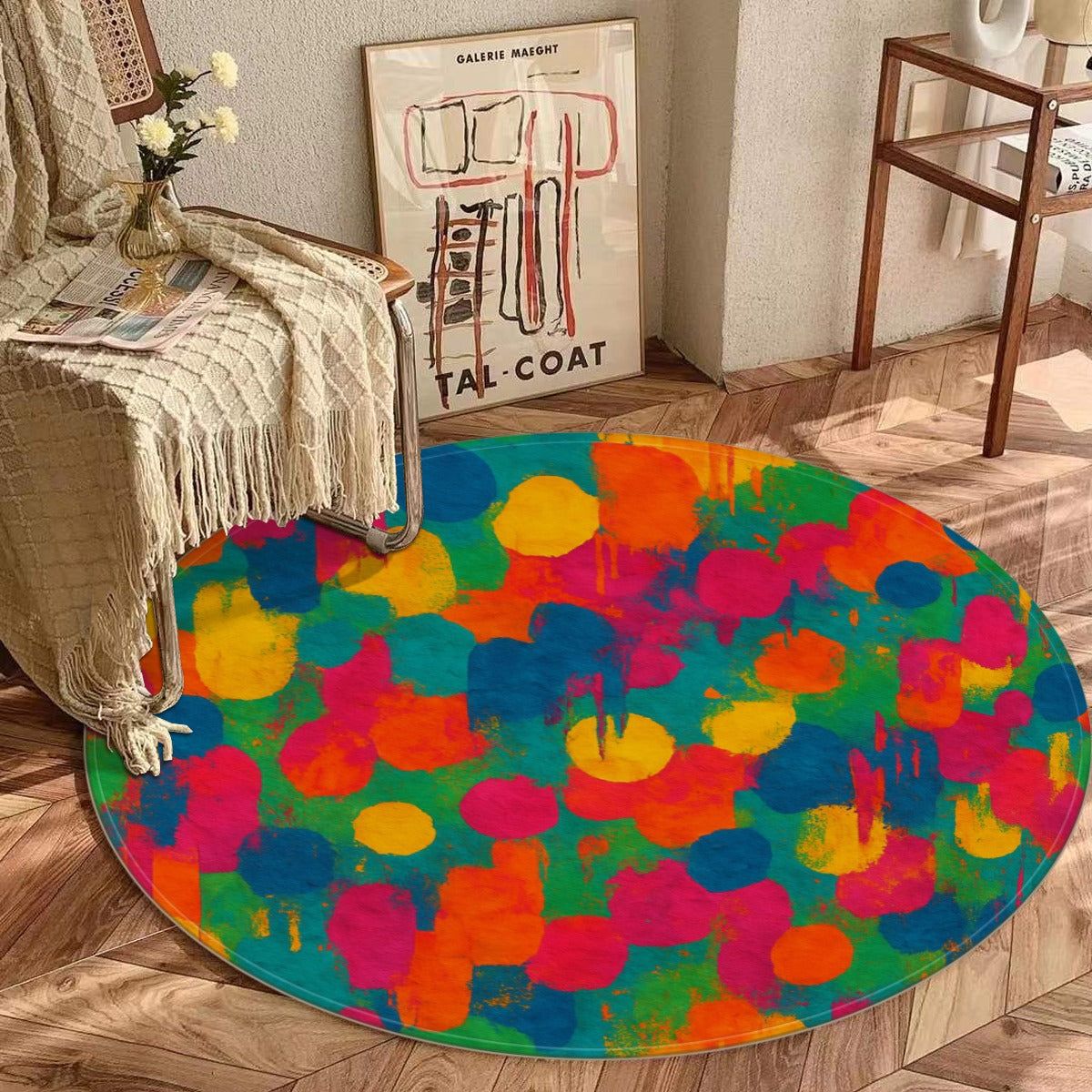 Boho Color Splash Round Rug – Vibrant Abstract Design