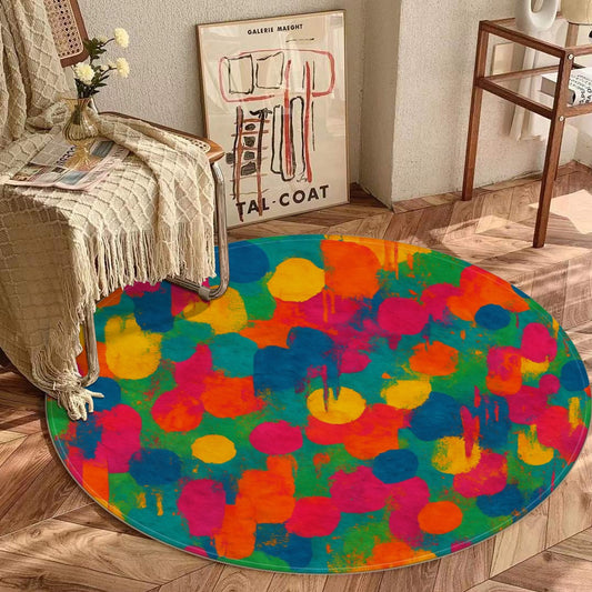 Boho Color Splash Round Rug – Vibrant Abstract Design