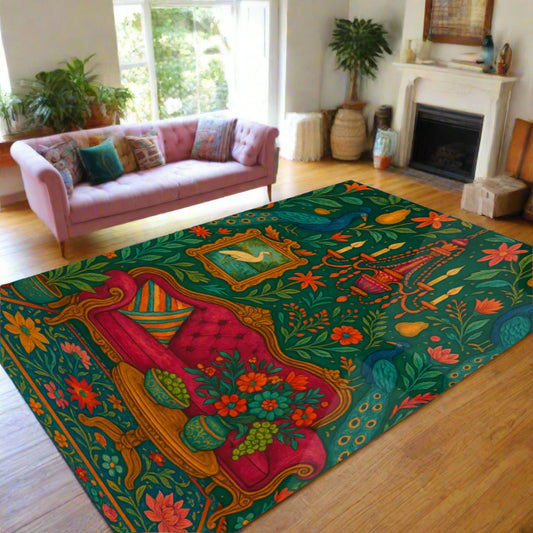 🌿 “Boho Parlor” Felt Floor Mat – Maximalist Magic in Every Step