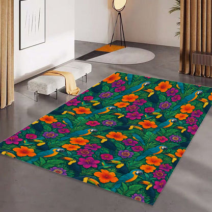 Tropical Toucan & Parrot Foldable Floor Mat – Soft, Non-Slip, Boho Jungle Style