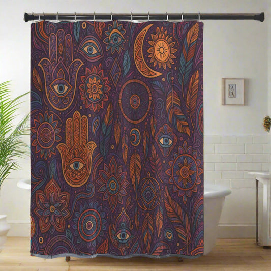 🔮 “Mystic Symbols” Boho Shower Curtain | Waterproof | 120×180cm