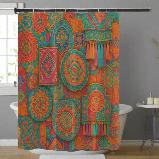 🎨 “Boho Bazaar” Shower Curtain | Waterproof | 120×180cm | Maximalist Bathroom Decor