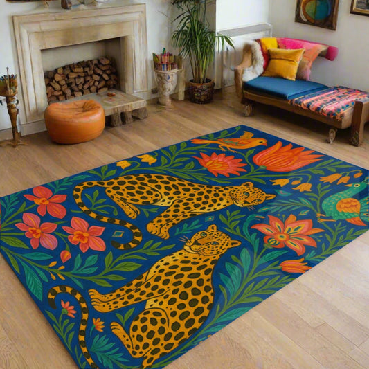 🐆 “Celestial Jungle” Felt Floor Mat – Maximalist Boho Vibes Underfoot