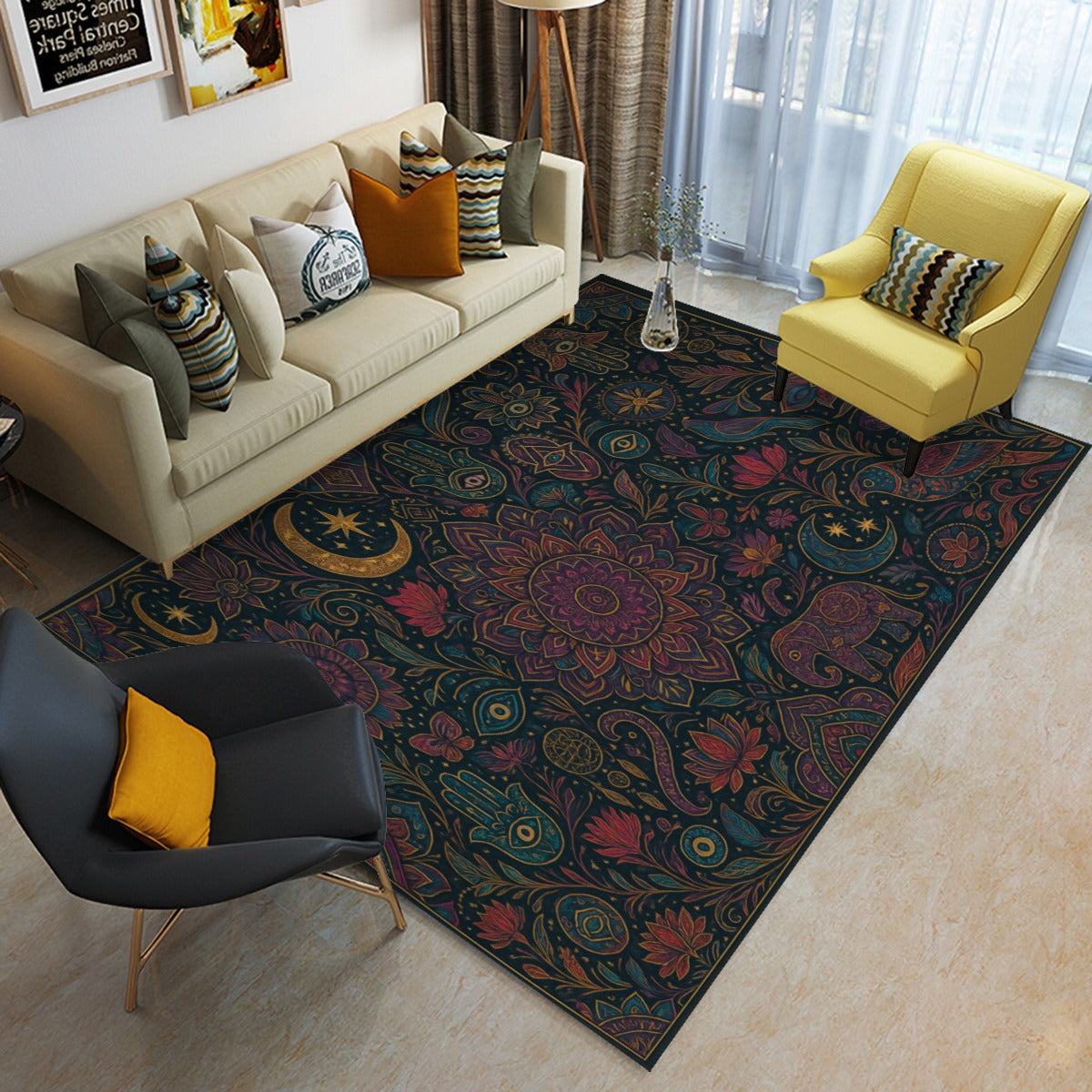 🌙 Mystic Garden Foldable Floor Mat – Boho Celestial Comfort