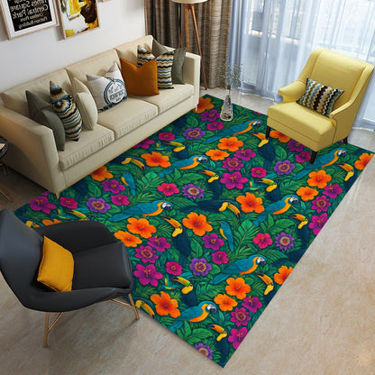 Tropical Toucan & Parrot Foldable Floor Mat – Soft, Non-Slip, Boho Jungle Style