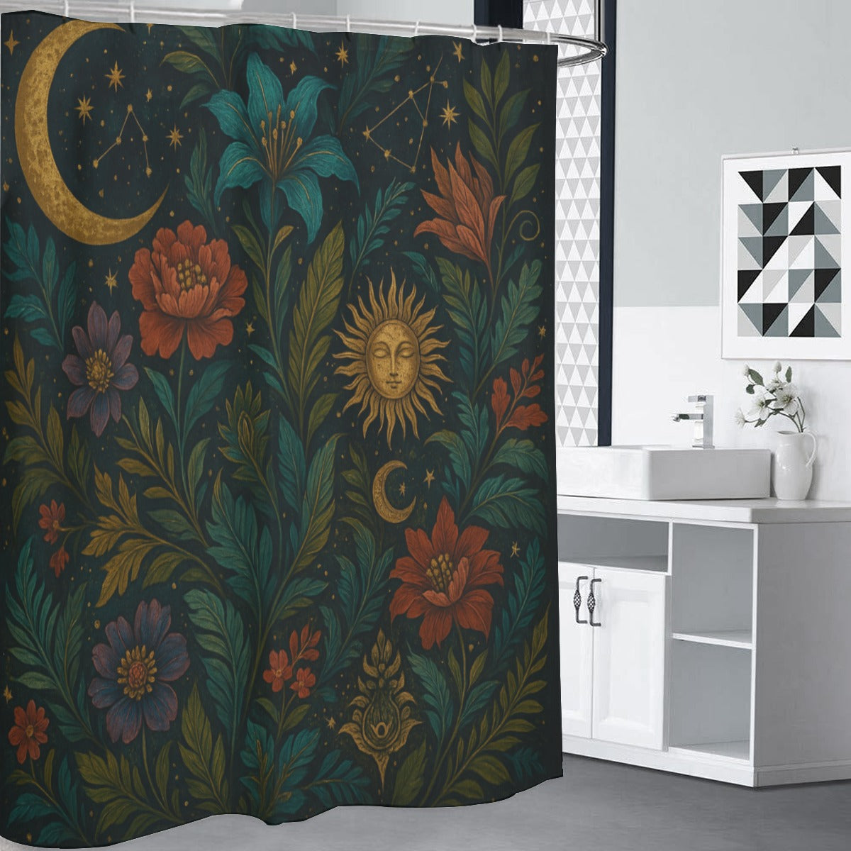 🌙 “Celestial Garden” Shower Curtain | Waterproof | 120×180cm