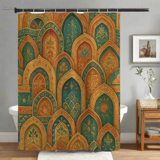 🕌 “Golden Arches” Luxe Boho Shower Curtain | Waterproof | 120×180cm