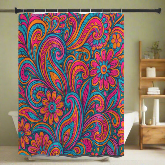 💖 “Psychedelic Bloom” Shower Curtain | Waterproof | 120×180cm