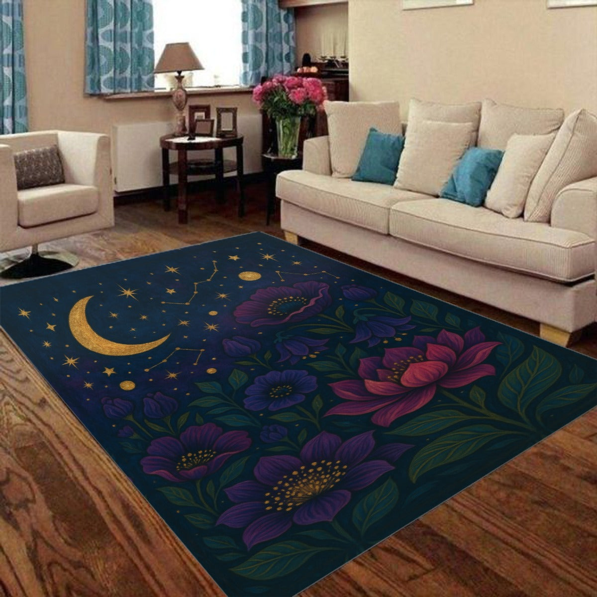 🌙 Cosmic Garden Floor Mat – Boho Maximalist Dream Rug