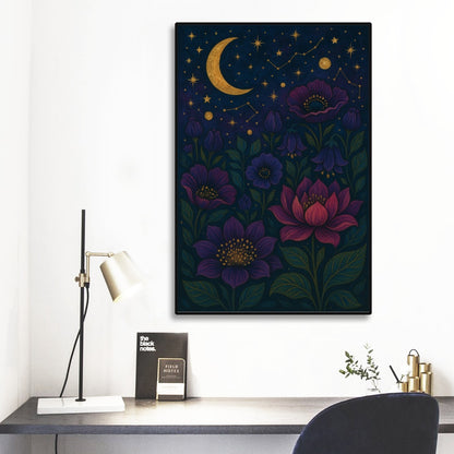 🪷 Cosmic Garden Wall Art – Boho Maximalist Canvas Print