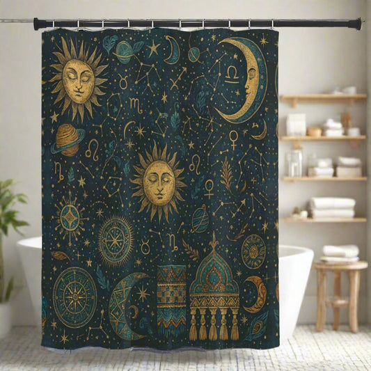🔮 “Zodiac Dreams” Boho Shower Curtain | Waterproof | 120×180cm