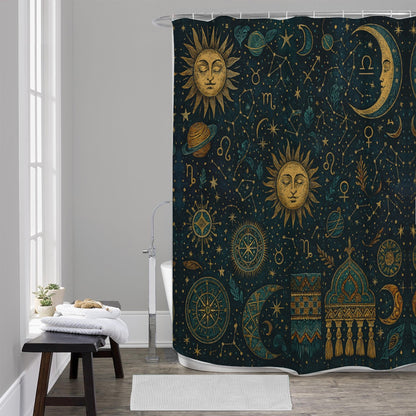 🔮 “Zodiac Dreams” Boho Shower Curtain | Waterproof | 120×180cm