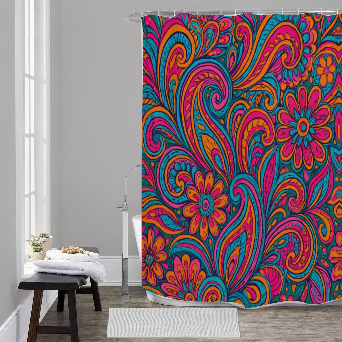 💖 “Psychedelic Bloom” Shower Curtain | Waterproof | 120×180cm