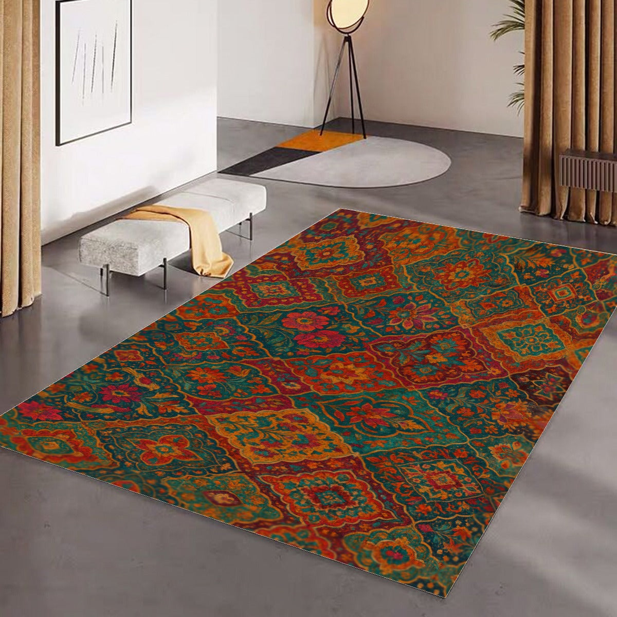 Boho Bazaar Patchwork Floor Rug – Foldable &amp; Soft with Non-Slip Backing