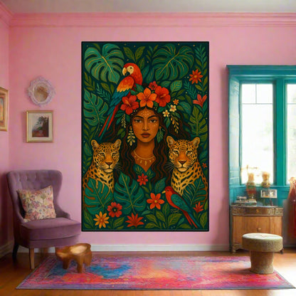 Boho Jungle Queen Framed Canvas Wall Art – Black Frame