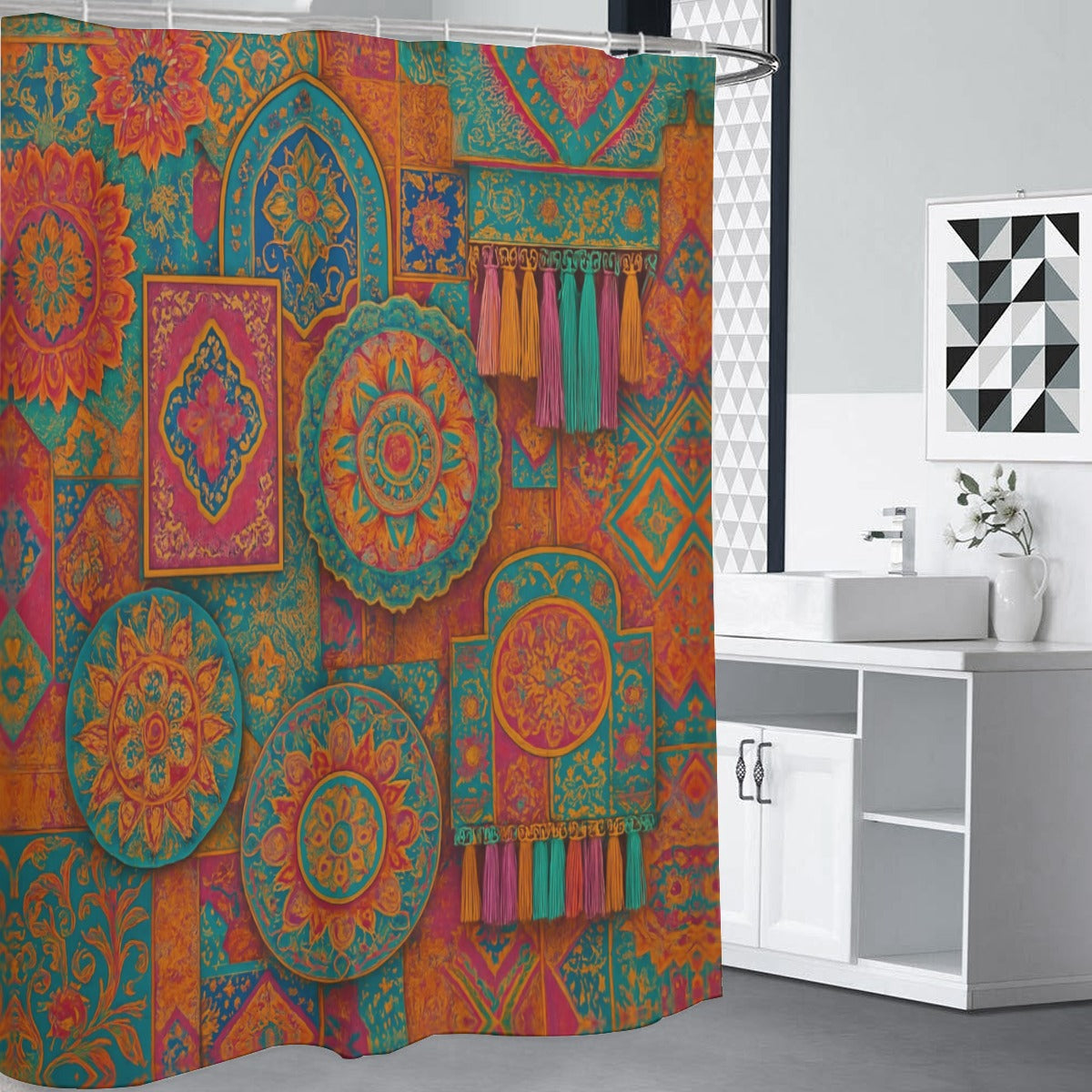 🎨 “Boho Bazaar” Shower Curtain | Waterproof | 120×180cm | Maximalist Bathroom Decor