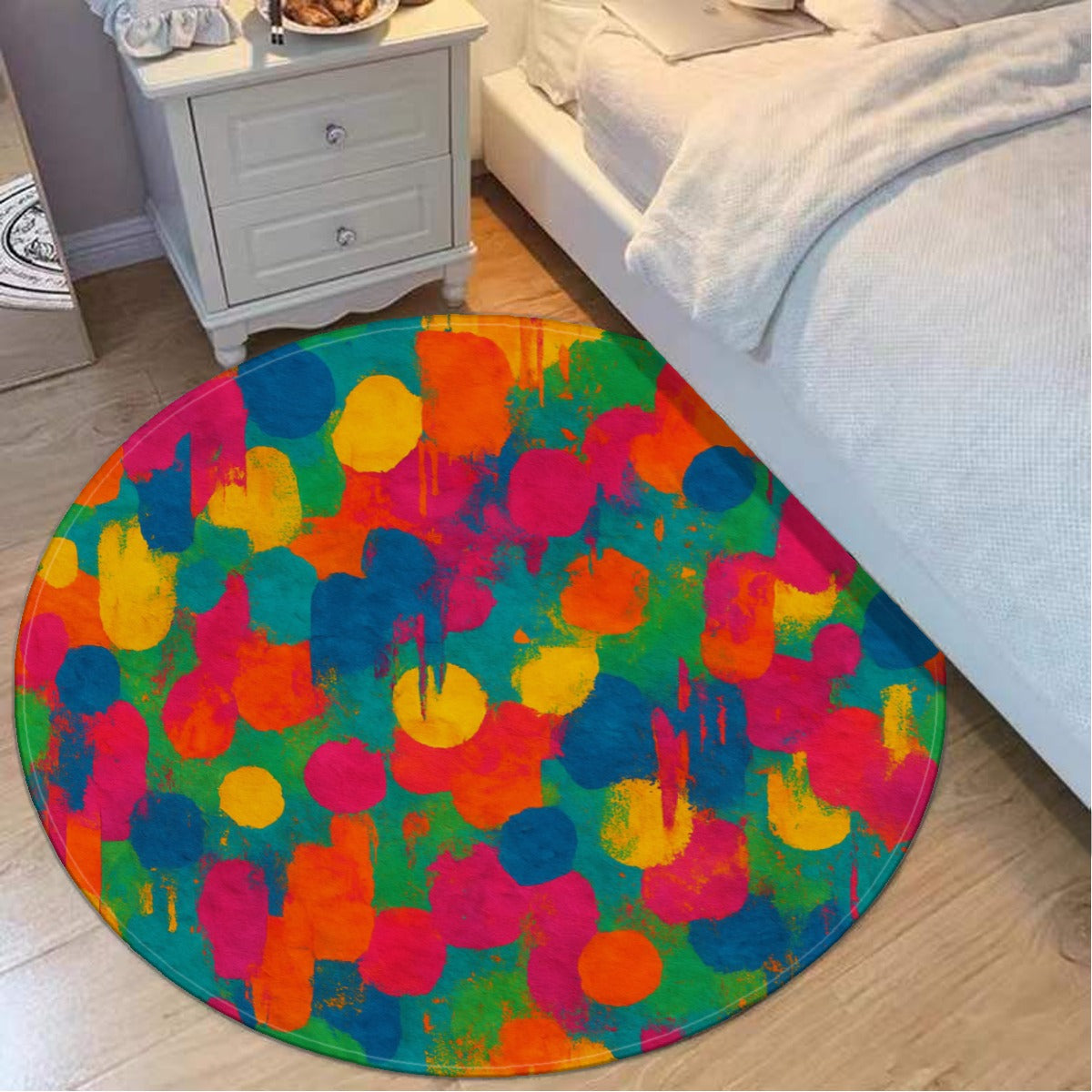 Boho Color Splash Round Rug – Vibrant Abstract Design