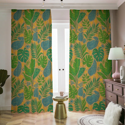 Tropical Jungle Boho Blackout Curtains – Green Leaf Print