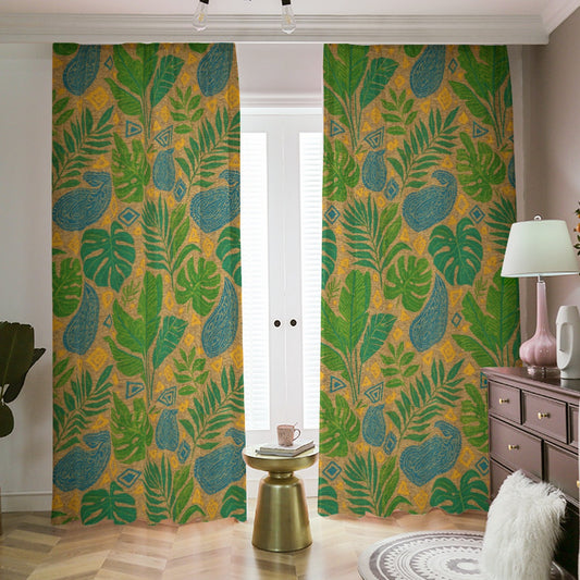 Tropical Jungle Boho Blackout Curtains – Green Leaf Print