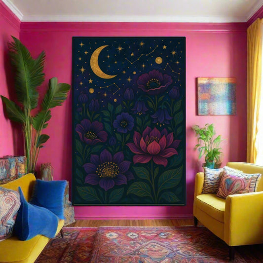 🪷 Cosmic Garden Wall Art – Boho Maximalist Canvas Print