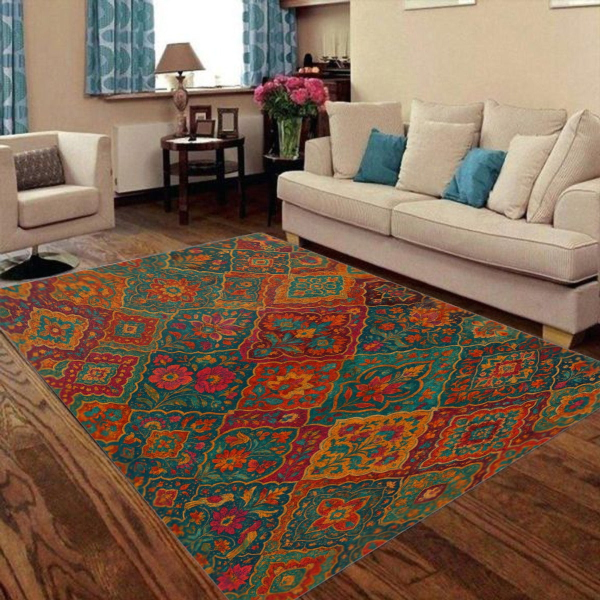 Boho Bazaar Patchwork Floor Rug – Foldable &amp; Soft with Non-Slip Backing