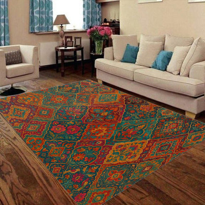 Boho Bazaar Patchwork Floor Rug – Foldable &amp; Soft with Non-Slip Backing
