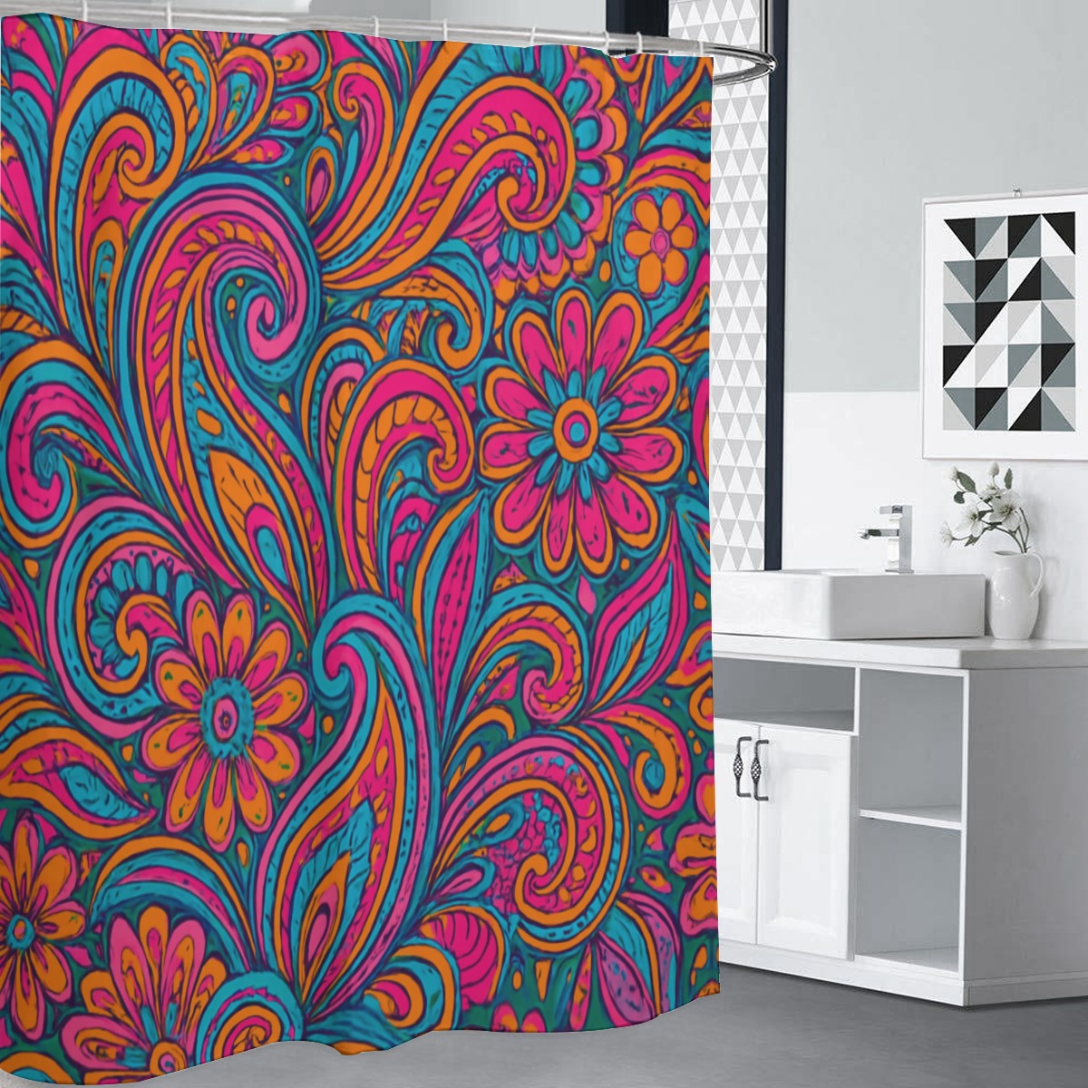 💖 “Psychedelic Bloom” Shower Curtain | Waterproof | 120×180cm