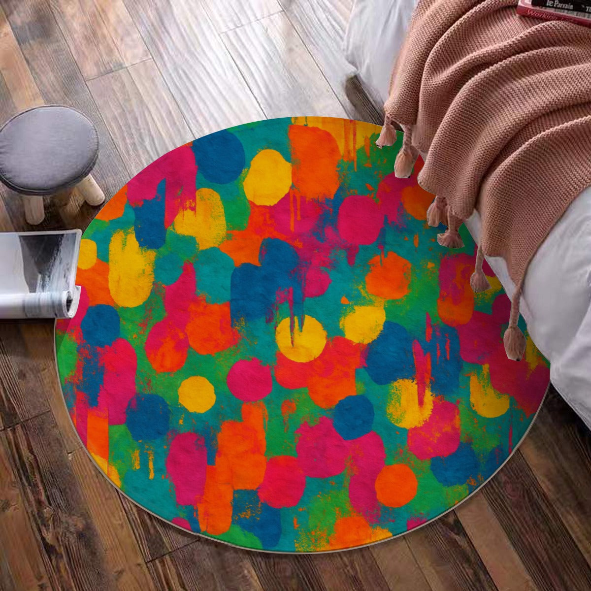 Boho Color Splash Round Rug – Vibrant Abstract Design