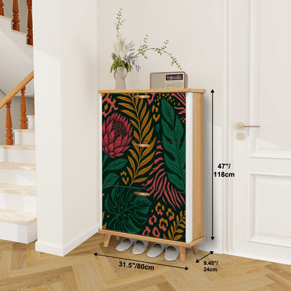 🌿 Wild Spirit Flip-Door Shoe Cabinet – 3-Tier Boho Jungle Glam Storage