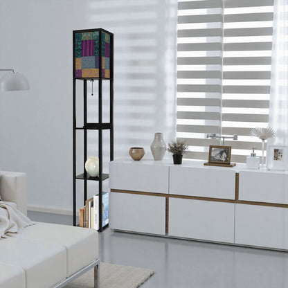 Boho Maximalist Patchwork Floor Lamp with Shelves