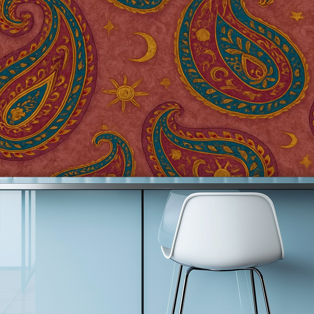 Boho Paisley Sun & Moon Peel & Stick Wallpaper – 60"x50" (PVC, Waterproof, Easy Install)