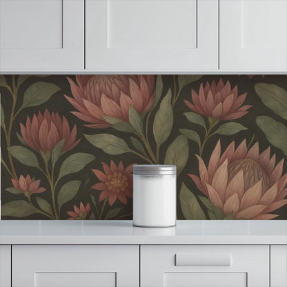 Dark Botanical Blooms Peel & Stick Wallpaper – 60"x50" (PVC, Waterproof, Easy Install)