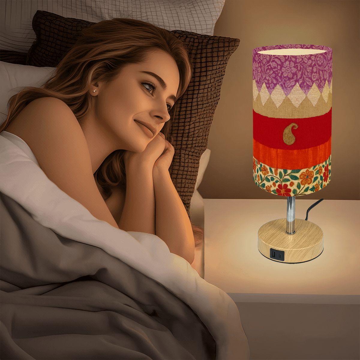Boho Festival Touch Lamp – Vibrant Patchwork with USB Charging