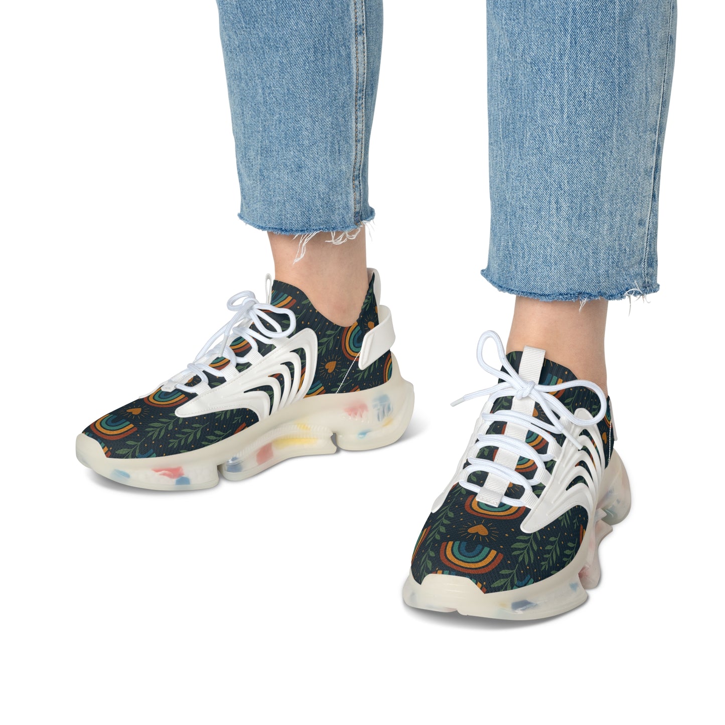 Colorful Women's Mesh Sneakers with Retro Rainbow Design