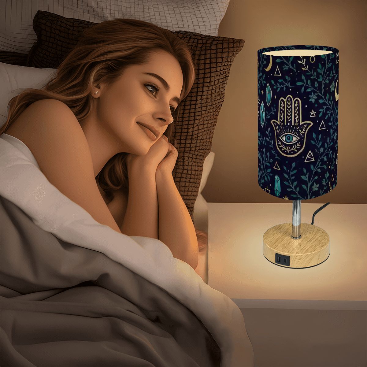 Sacred Light Touch Lamp – Boho Hamsa with USB Charging